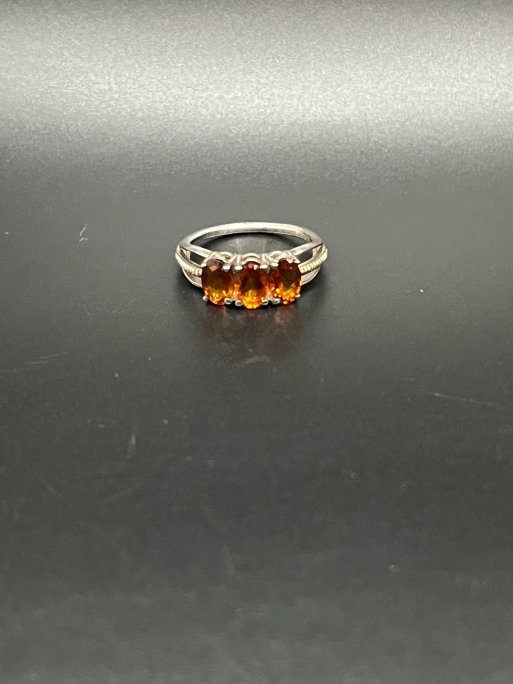 Three-Stone Orange Citrine Ring in Sterling Silver